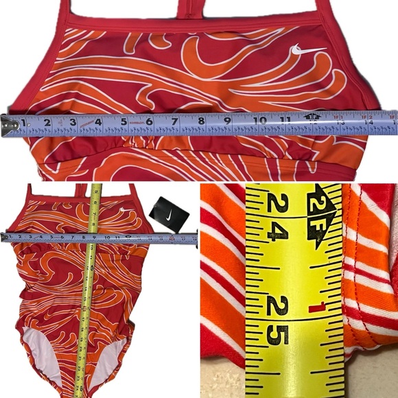🆕Sz 8/Med RACERBACK NIKE Swimsuit Abstract Orange/White/Red—Removable Padding - Picture 6 of 16